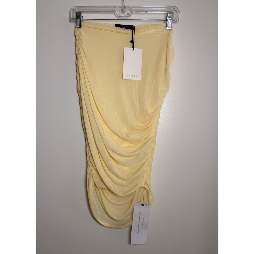 Club L London Magoria Round Neck Cape Women 6 Lemon New With Tags Mesh Ruched